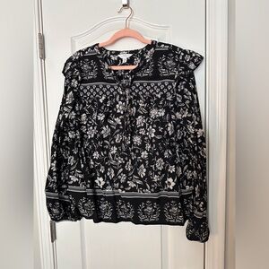 Time and Tru LS Black/White Print Blouse XXL